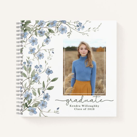 Blue Wildblume Foto Abschluss Gästebuch Notizblock (Vorderseite)