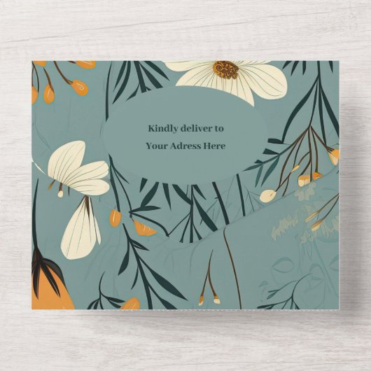 Blue Wildblume Garden Girl Babydusche All In One Einladung (Rückseite)