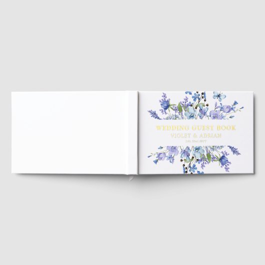 Blue Wildblume & Gold Foil Wedding Gästebuch (Voll)