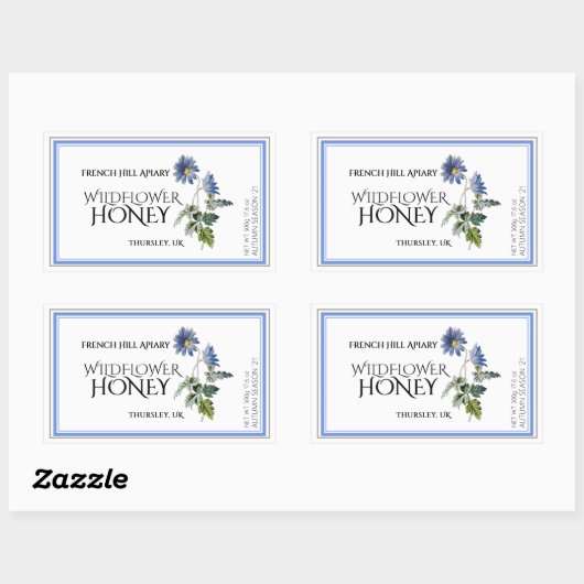 Blue Wildblume Honey Label (Datum geerntet) Aster Rechteckiger Aufkleber (Blatt)