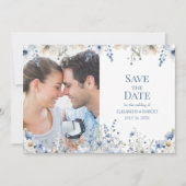 Blue Wildblume Meadow Save the Date Fotokarte Einladung (Vorderseite)