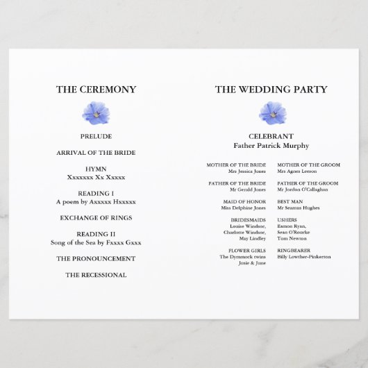 Blue Wildblume Meadow Wedding Program (Rückseite)
