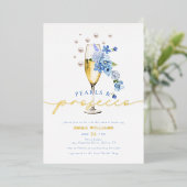 Blue Wildblume Pearls & Prosecco Brautparty Folieneinladung (Stehend vorne)