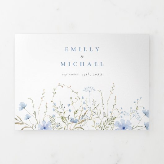 Blue Wildblume Periwinkle Wedding All in On Dreifach Gefaltete Einladung (Cover)