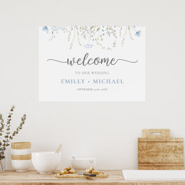 Blue Wildblume Periwinkle Wedding Willkommenszeich Poster