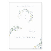 Blue Wildblume Rustic Boho Foldable Platzkarte Tischnummer (Vorderseite)