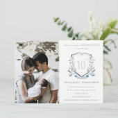 Blue Wildblume Wappen Foto Hochzeit Jahrestag Einladung (Stehend Vorderseite)