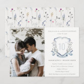 Blue Wildblume Wappen Foto Hochzeit Jahrestag Einladung (Vorne/Hinten)