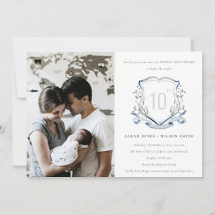 Blue Wildblume Wappen Foto Hochzeit Jahrestag Einladung