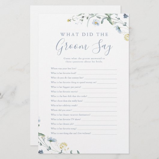 Blue Wildblume, was hat der Bräutigam gesagt Spiel (Vorne/Hinten)