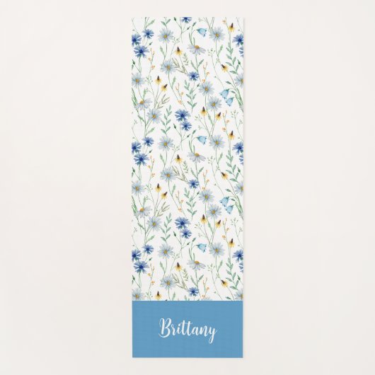 Blue Wildblume Watercolor Individuelle Name Yogamatte (Vorderseite)
