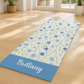 Blue Wildblume Watercolor Individuelle Name Yogamatte
