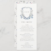 Blue Wildblume Watercolor Wappen Wedding Menu Card Einladung (Vorne/Hinten)