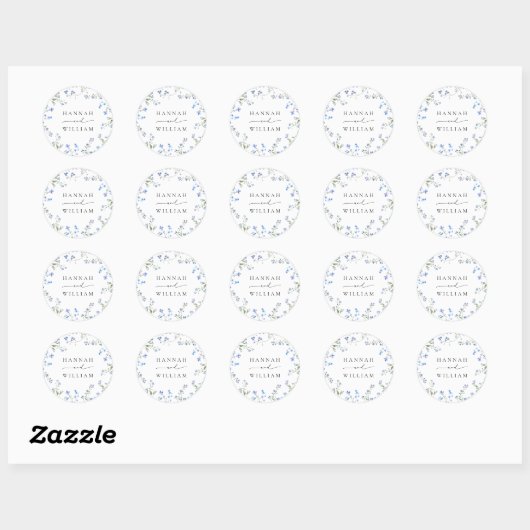 Blue Wildblume Wedding Classic Round Sticker (Blatt)