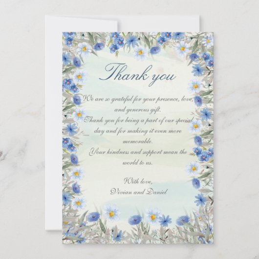 Blue Wildblume Wedding Dankeschön Card Dankeskarte (Vorderseite)