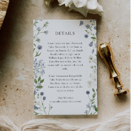 Blue Wildblume Wedding Details Card, Aquarell Begleitkarte