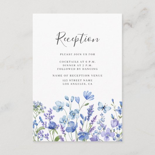 Blue Wildblume Wedding Reception Enclosure Card Begleitkarte (Vorderseite)
