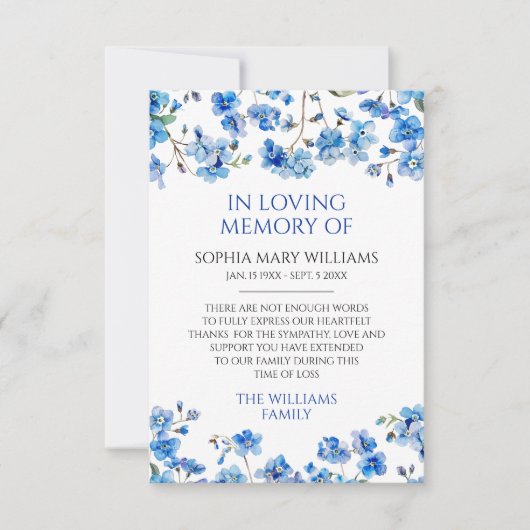 Blue Wildblumen Beileid Memory Danke Karte (Vorderseite)