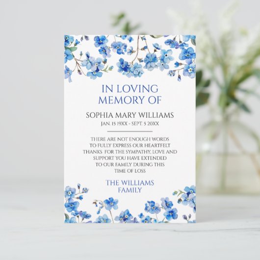 Blue Wildblumen Beileid Memory Danke Karte (Stehend Vorderseite)