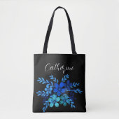 Blue Wildblumen Boho Script Personalisiert Name Tasche (Vorderseite)