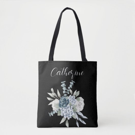 Blue Wildblumen Boho Script Personalisiert Name Tasche (Vorderseite)