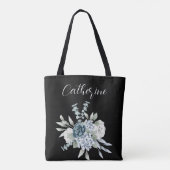Blue Wildblumen Boho Script Personalisiert Name Tasche (Rückseite)
