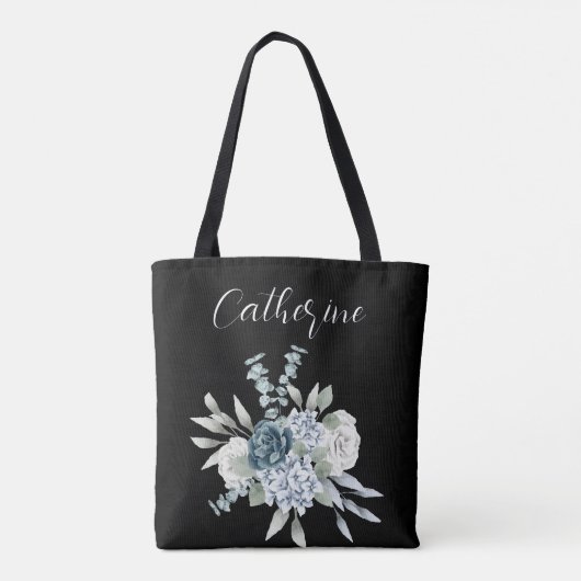 Blue Wildblumen Boho Script Personalisiert Name Tasche (Rückseite)