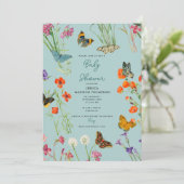 Blue Wildblumen Butterflies Babydusche Einladung (Stehend Vorderseite)