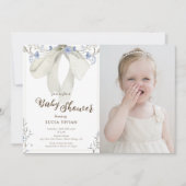 Blue Wildblumen Coquette Bow Foto Babydusche Einladung (Vorderseite)