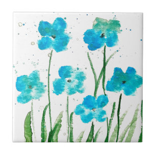 Blue Wildblumen Floral Aquarell Küche Rustikal Fliese