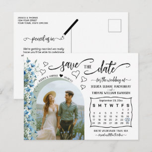 Blue Wildblumen Foto & Kalender Save the Date Ankündigungspostkarte