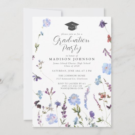 Blue Wildblumen High School Graduation Party Einladung (Vorderseite)