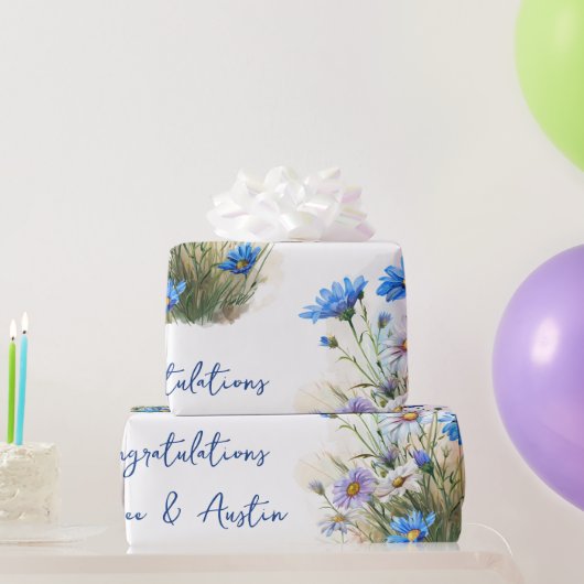 Blue Wildblumen Hochzeit/Dusche Glückwunsch Geschenkpapier (Partygeschenke)
