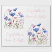 Blue Wildblumen Hochzeit/Dusche Glückwunsch Geschenkpapier (Flach)