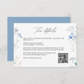 Blue Wildblumen Monogram Wedding Details QR Code Begleitkarte (Vorne/Hinten)