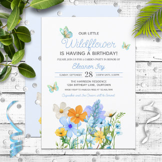 Blue Wildblumen Thema Girl's Geburtstag Einladung