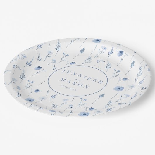 Blue Wildblumen winzige Blume Hochzeitspapier Tell Pappteller (Schrägansicht)