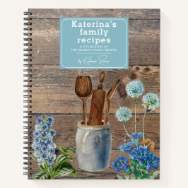 Blue Wildblumen Wood Kitchen Utensils Rezept Notizblock