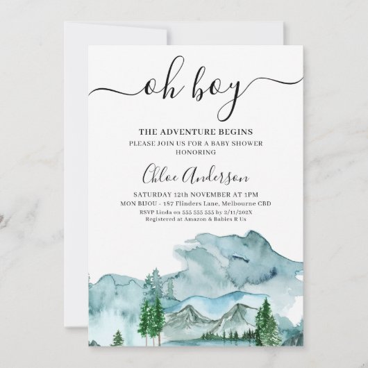 Blue Wilderness Das Abenteuer beginnt mit der Baby Einladung (Vorderseite)