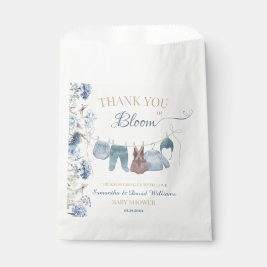 Blue Wildflower Baby in Bloom Baby Shower Thanks Geschenktütchen (Vorderseite)