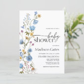 Blue Wildflower Baby Shower Invitation  Einladung (Stehend Vorderseite)