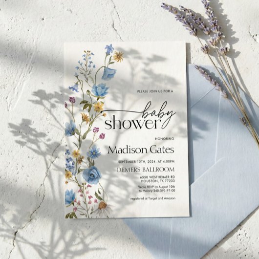 Blue Wildflower Baby Shower Invitation  Einladung