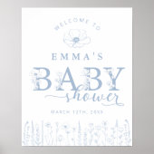 Blue Wildflower Baby Shower Welcome Sign Poster (Vorne)