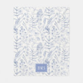Blue Wildflower Botanical Monogram  Fleecedecke (Vorderseite)