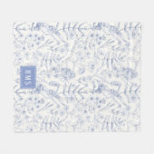 Blue Wildflower Botanical Monogram  Fleecedecke (Vorderseite (Horizontal))