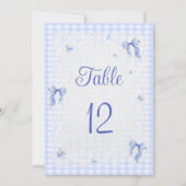 Blue Wildflower Floral  Bow Gingham Table Number (Vorderseite)