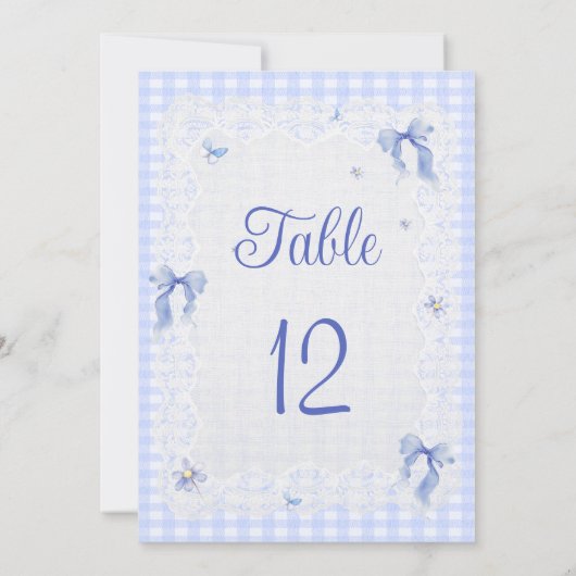 Blue Wildflower Floral  Bow Gingham Table Number (Rückseite)