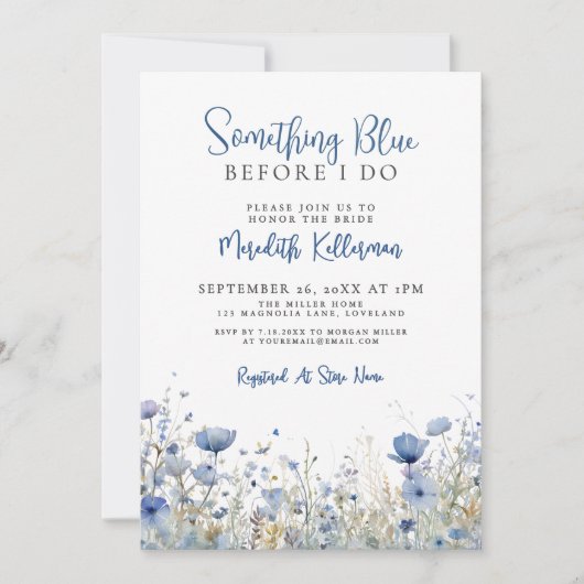 Blue Wildflower Floral Bridal Shower Einladung (Vorderseite)