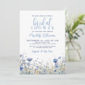 Blue Wildflower Floral Bridal Shower Einladung (Stehend Vorderseite)