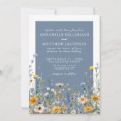 Blue Wildflower Floral Wedding Einladung (Vorderseite)